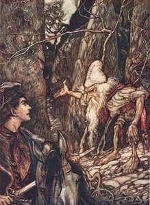 Guter Zwerg, kannst du mir nicht sagen, wo meine Brüder sind? aus den Märchen der Brüder Grimm, veröffentlicht 1909 von Arthur Rackham