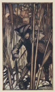 Gulliver erschrickt beim ersten Anblick der Brobdingnagianischen Schnitter, aus Gullivers Reisen von Jonathan Swift (1667 - 1745), veröffentlicht 1909