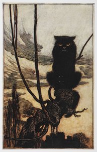 Illustration einer schwarzen Katze aus Jorinde und Joringel