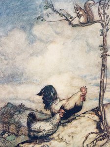Jetzt gehen wir den Hügel hinauf und haben ein gutes Fest, bevor das Eichhörnchen alle Nüsse wegträgt, aus Die Märchen der Brüder Grimm, veröffentlicht 1909