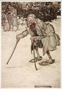 Alter Mann mit zwei Stöcken, aus Rip Van Winkle von Washington Irving, veröffentlicht 1910