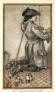 Schneider von Lilliput messen Gulliver, Illustration aus Gullivers Reisen von Jonathan Swift, von Arthur Rackham