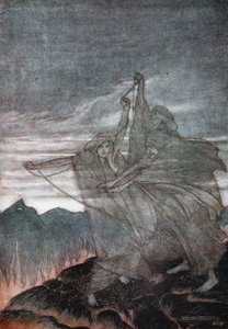 Die Nornen verschwinden. Illustration für Siegfried und die Götterdämmerung von Richard Wagner, 1910 von Arthur Rackham