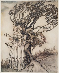 Die alte Frau im Wald, aus Brüderchen & Schwesterchen und andere Märchen der Brüder Grimm, veröffentlicht 1917