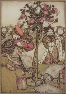 Die Königin wandte sich wütend von ihm ab und sagte zum Buben: "Dreh sie um", aus Alice im Wunderland, von Lewis Carroll, veröffentlicht 1907 (Farblithografie)