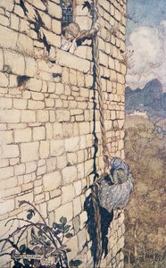 Die Hexe kletterte hinauf (aus den Märchen der Brüder Grimm) von Arthur Rackham