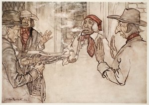 Wenn ihm etwas missfiel, wurde beobachtet, dass er seine Pfeife heftig rauchte und kurze, häufige und wütende Züge ausstieß., aus Rip Van Winkle von Washington Irving, veröffentlicht 1910