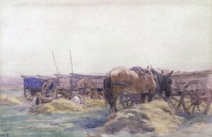 Heuwagen mit Pferd