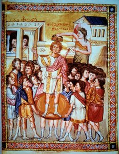 Krönung von König David (1015 - 975 v. Chr.), König von Israel. Miniatur im "Psaltier de Paris" Folio 6v von Artist Unknown