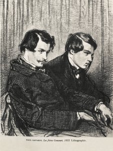 Gavarni, Hippolyte-Guillaume-Sulpice Chevalier, genannt Paul (1804-1866). Edmond und Jules de Goncourt in einer Theaterloge. 1853. GONCOURT, Edmon Huot von (1822-1896). Englischer Schriftsteller.; GONCOURT, Jules Huot de (1830-1870). Englischer Schriftstel