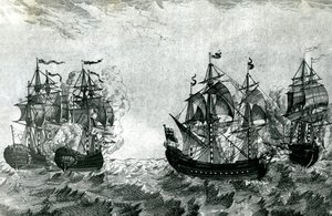 Le Maure nähert sich dem Rubin: Der Achilles kämpft gegen die Royal Oak (Gravur) von Artist Unknown