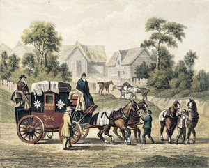 Postkutsche (19. Jh.). Gravur