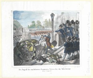 Der Angriff des k. k. Infanterieregiments Nassau an der Taborbrücke am 6. Oktober 1848