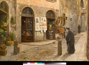 Ansicht der Via San Bernardino in Mailand Italien Gemälde von Arturo Ferrari (1861-1932) 1912 Private Sammlung von Arturo Ferrari