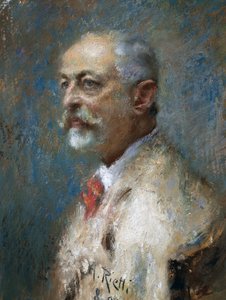 Porträt des italienischen Bildhauers Giuseppe Sartorio (1844-1922), von Arturo Rietti (1863-1943), Öl auf Leinwand. Italien, 20. Jahrhundert.