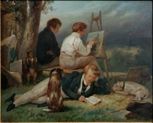 Die drei Brüder Scheffer in einer Landschaft