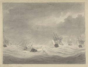 Der Untergang des Schiffes De Unie unter Kapitän Graf von Welderen in der Nordsee, 19. Oktober 1782 von Ary van Wanum