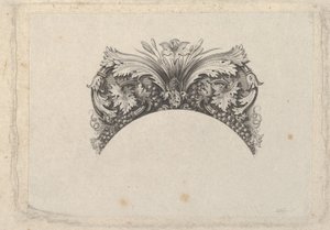 Gebogenes Rahmenelement für Banknote, mit Akanthus- und Weinblättern, Lilie und Trauben..., ca. 1824-37 von Asher Brown Durand.