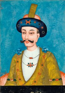 Rückseitige Glasmalerei eines turbantragenden Adligen, aus Indien oder China für den indischen Markt