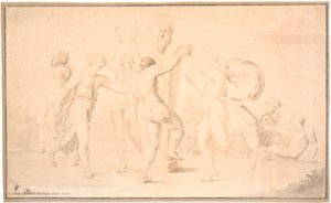 Bacchanal. Ein Satyr, ein Bacchant und drei Bacchantinnen tanzen um eine Priapsherme von Asmus Jacob Carstens