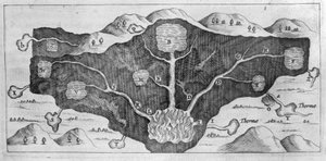 Querschnitt der Erdkruste, der Athanasius Kircher die Herkunft der Thermalquellen demonstrieren lässt von Athanasius Kircher