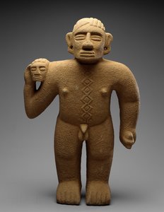 Stehender Krieger mit Trophäenkopf, Costa Rica, Späte Periode V - Frühe Periode VI, 700-1000