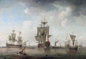 Kriegsschiffe im Hafen von attributed to Charles Brooking