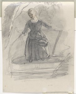 Angelndes Mädchen auf einer Brücke von August Allebe