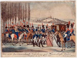 Napoleon stellt Kaiserin Marie-Luise seiner Familie vor, außerhalb des Pavillons bei Soissons