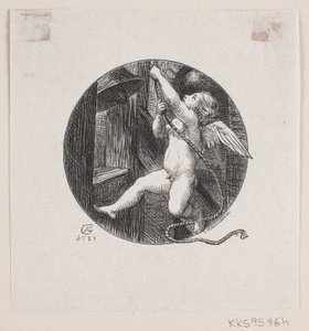 Runde Vignette mit fliegendem Engel von August Jerndorff