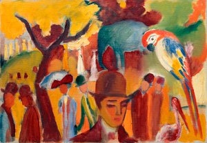 Der kleine zoologische Garten in Braun und Gelb von August Macke