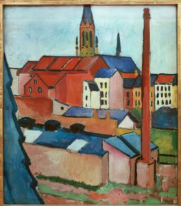 Marienkirche mit Häusern und Schornstein