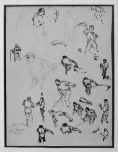 Studienblatt mit mähenden Bauern von August Macke