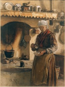 Italienische Bäuerin am Herd von August von Pettenkofen
