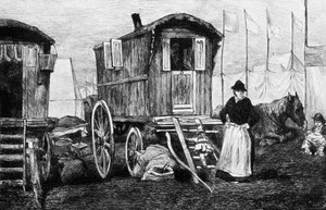 Lager von Zigeunern mit ihrem Pferdewagen von Auguste Andre Lancon