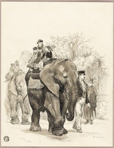 Elefant mit Reitern im Jardin des Plantes, Paris von Auguste Andre Lancon