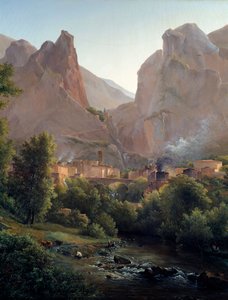 Das Dorf Moustiers Sainte Marie (Detail) von Auguste Bec