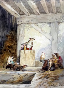 Illustration der Fabel „Der Rat der Ratten“ von Jean de La Fontaine von Auguste Delierre