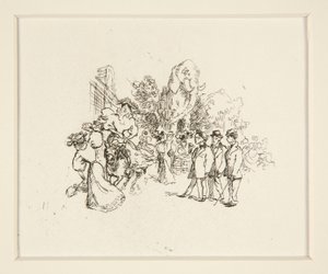 Dame reitet auf Kuh, andere Figuren und Elefant von Auguste Lepere