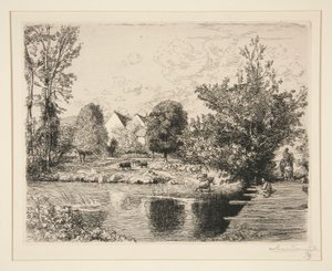 Alte Fußbrücke, Ufer des kleinen Morin von Auguste Lepere