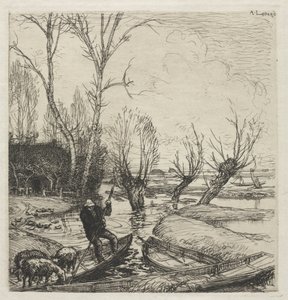 [Mann in einem Boot mit drei Schafen] von Auguste Louis Lepère