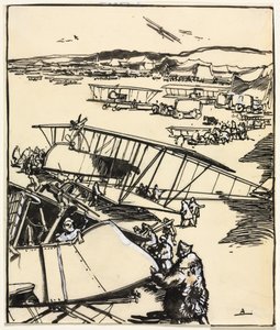 Flugzeuge ruhen auf dem Gelände (recto) von Auguste Louis Lepère