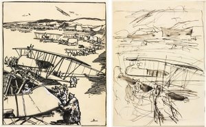 Flugzeuge ruhen auf dem Gelände (recto und verso)