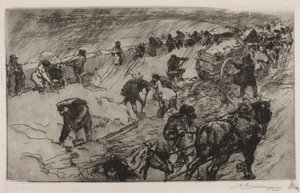 Kampf gegen den Schnee, Quai aux Fleurs, 1890 von Auguste Louis Lepère