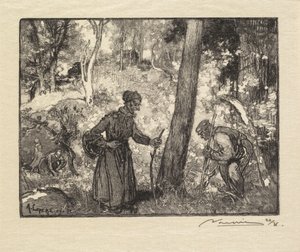 Fontainebleau-Wald: Pilzsammler am Rocher Bernard (La Forêt de Fontainebleau: Au rocher Bernard, chercheurs de champignons)
