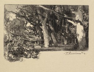 Fontainebleau-Wald: Mittag unter den Bäumen (La Forêt de Fontainebleau: Midi sous bois) von Auguste Louis Lepère
