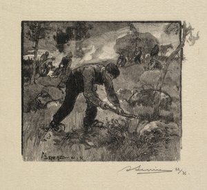Fontainebleau-Wald: Heidekrautzieher (La Forêt de Fontainebleau: Arracheurs de Bruyères) von Auguste Louis Lepère