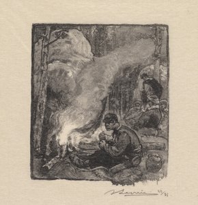 Fontainebleau-Wald: Mahlzeit der Holzfäller von Auguste Louis Lepère