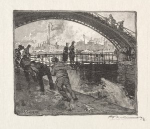 Die Schleuse des Canal St. Martin, 1890 von Auguste Louis Lepère