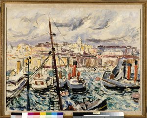 Schlepper im Hafen von Marseille von Augustin Carrera